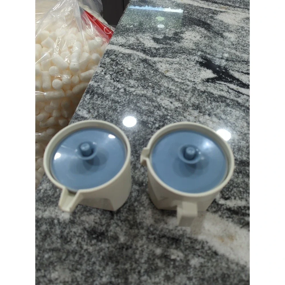 Tupperware Creamer 1414-5 Sugar 1415-16 Bowl Set Country Blue Push Seal Lids VTG